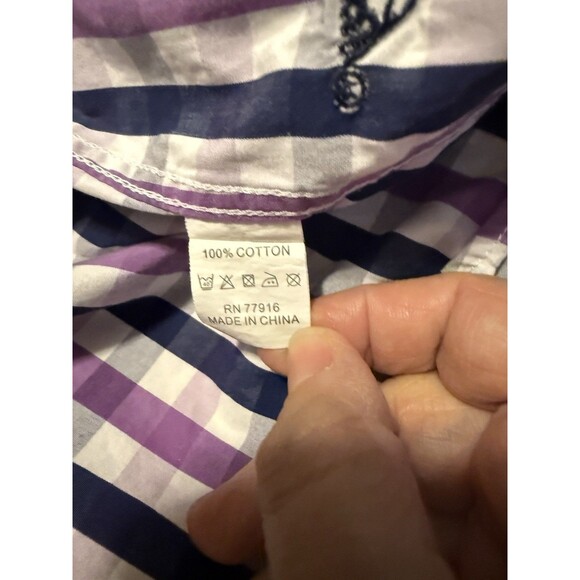 English Laundry Check Plaid Shirt Size 16.5-32/33 Cotton Purple Blue White - Picture 7 of 7